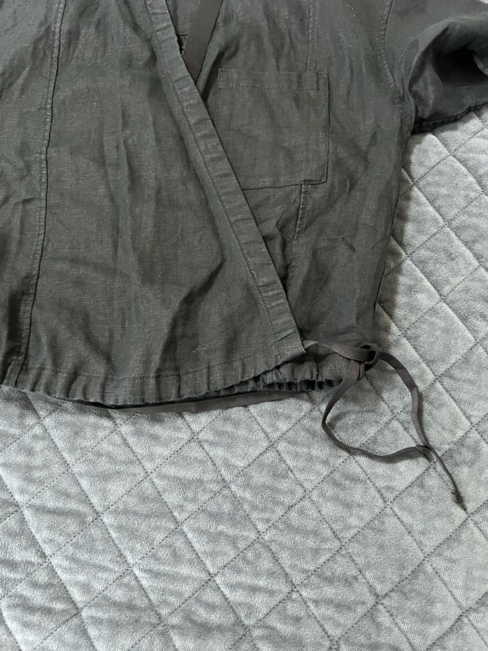 Athleta Playa Linen Tie Top Women’s XS Black Wrap Crop Shirt - Picture 6 of 9